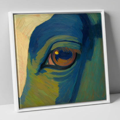 Cobalt Vision horse portrait canvas wall art in white frame