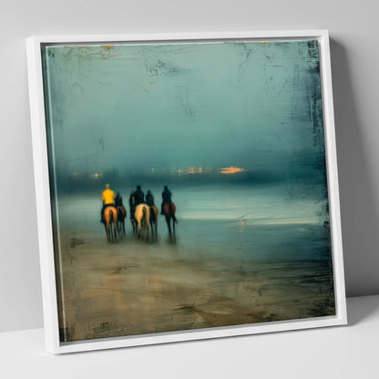 Twilight Beach Hack horse landscape canvas wall art in white frame