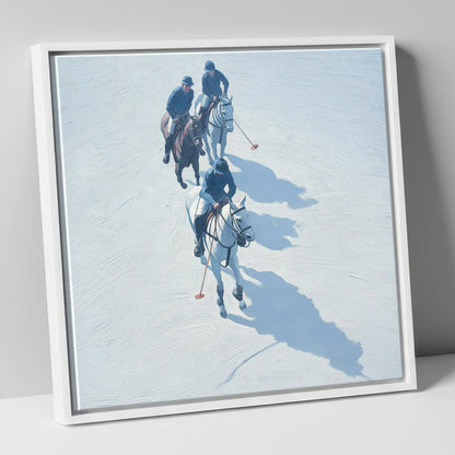 The Long Shadow Chukka polo horse canvas wall art in white frame