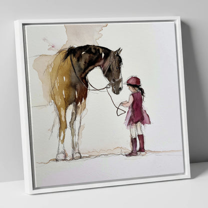 A Gentle Bond horse & rider canvas wall art in white frame