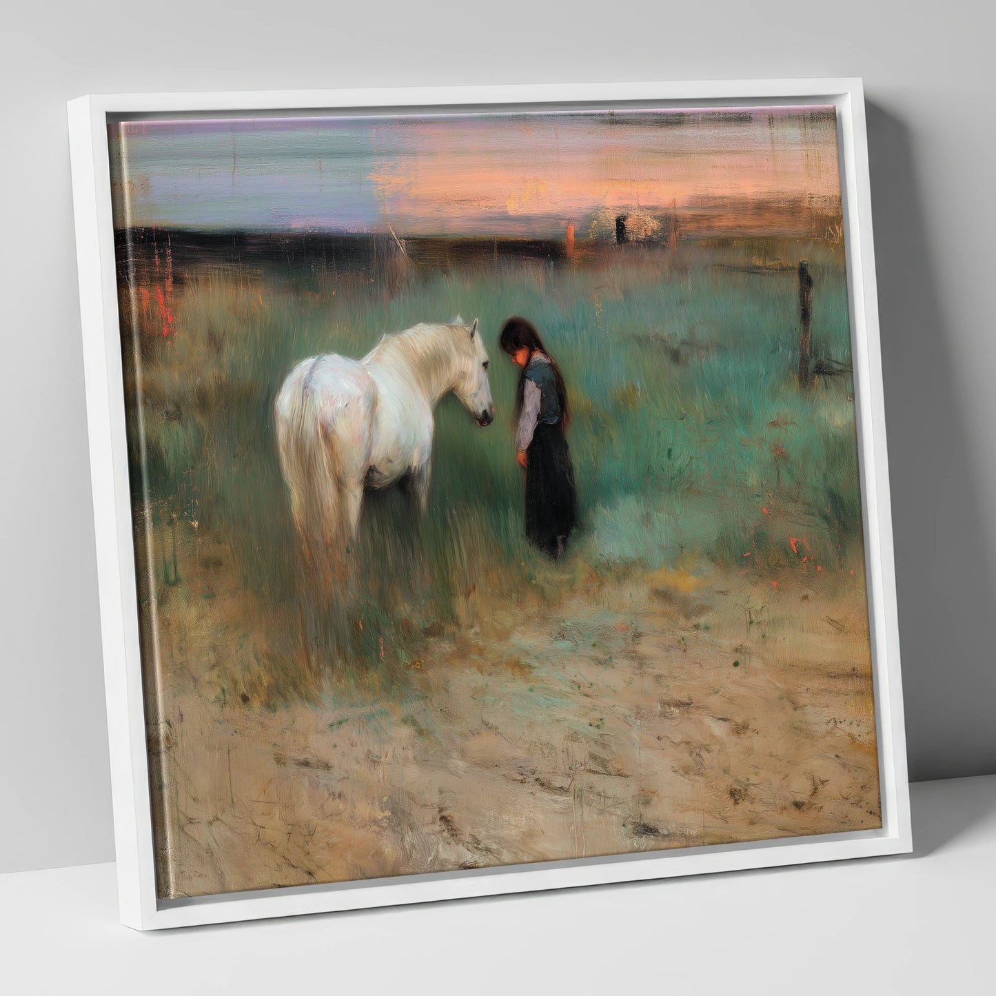 The Quiet Bond horse & rider canvas wall art in white frame