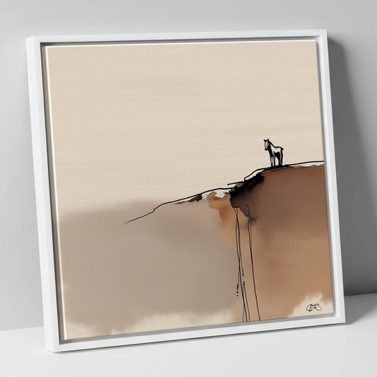 Sentinel on the Edge horse landscape canvas wall art in white frame
