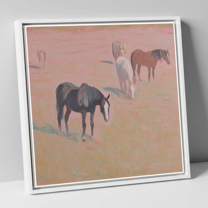 Dusky Rosa Pastures wild horses canvas wall art in white frame