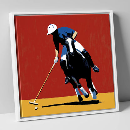 The Scarlet Pursuit polo horse canvas wall art in white frame