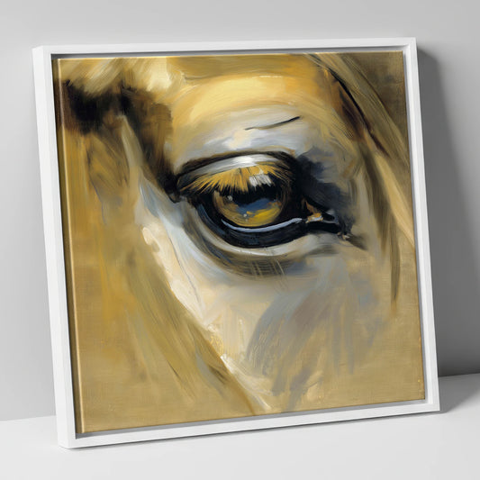 The Amber Gaze horse portrait canvas wall art in white frame