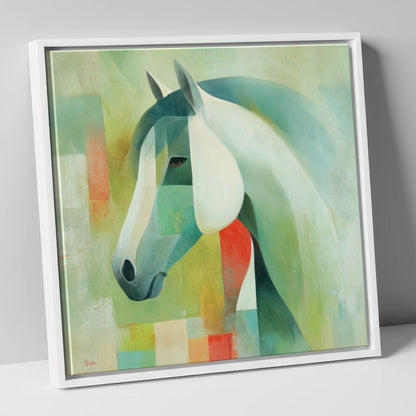 Geometric Equine Harmony horse portrait canvas wall art in white frame