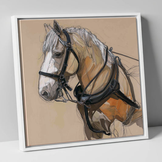 Noble Draught in Harness working horse canvas wall art in white frame
