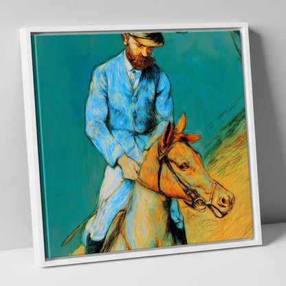 The Cerulean Rider racing horse canvas wall art in white frame