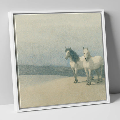 Slate Blue Companions horse landscape canvas wall art in white frame