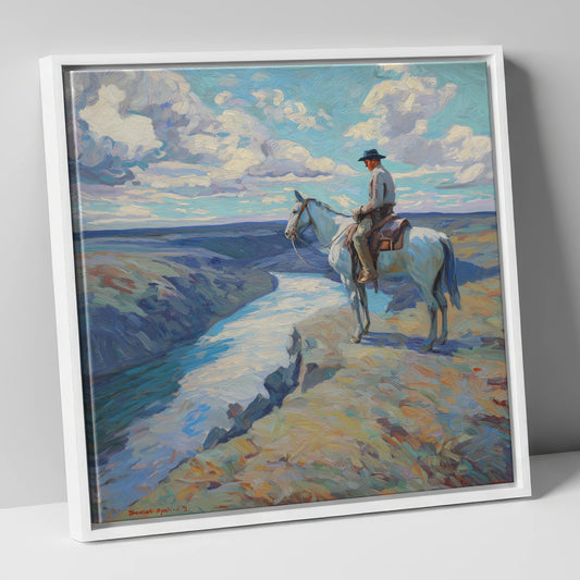 Canyon River Vantage western horse canvas wall art in white frame