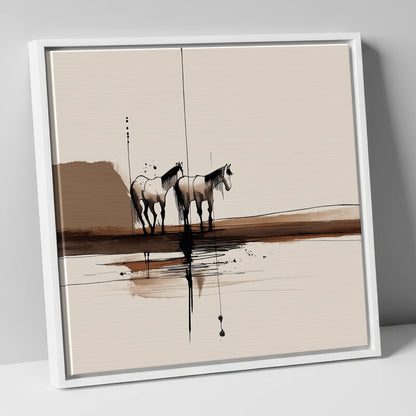 Silent Companions horse landscape canvas wall art in white frame