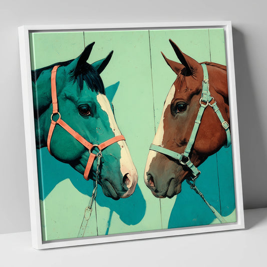 Vivid Companions horse portrait canvas wall art in white frame