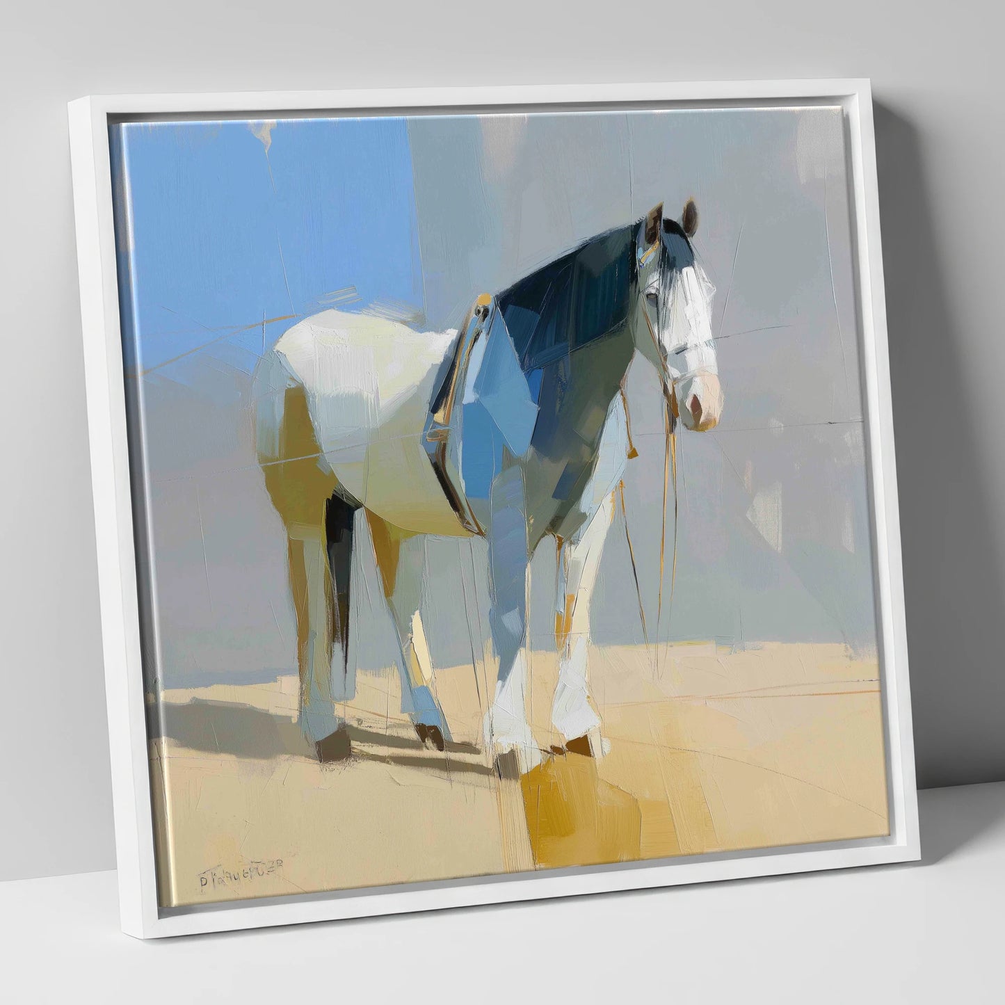 Sunlit Slate Draught working horse canvas wall art in white frame