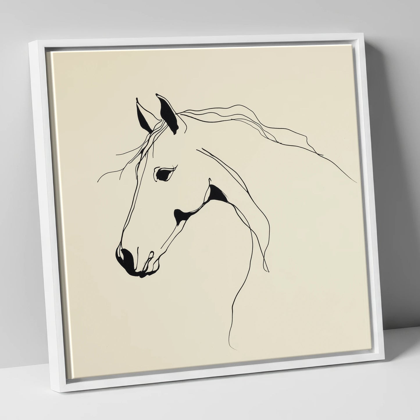 Elegant Equine Silhouette horse breed canvas wall art in white frame