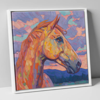 Prismatic Equine Portrait horse portrait canvas wall art in white frame