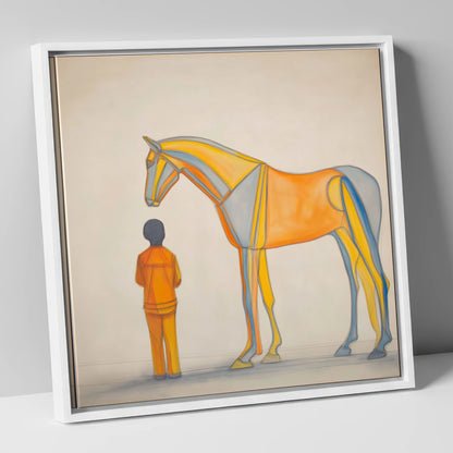 Structural Harmony horse & rider canvas wall art in white frame