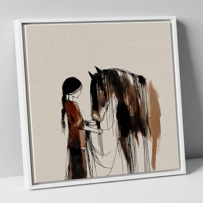A Quiet Understanding horse & rider canvas wall art in white frame