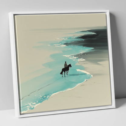 Edge of the Tide horse landscape canvas wall art in white frame