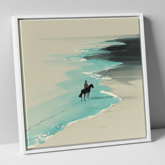 Edge of the Tide horse landscape canvas wall art in white frame
