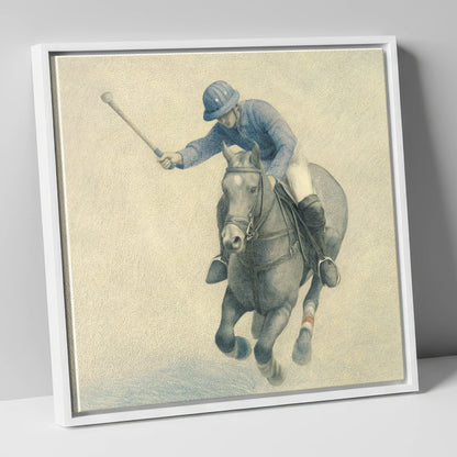 Precision in the Chukka polo horse canvas wall art in white frame