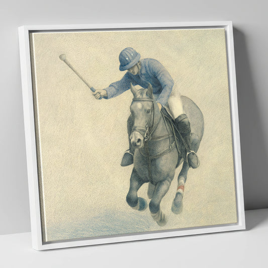 Precision in the Chukka polo horse canvas wall art in white frame