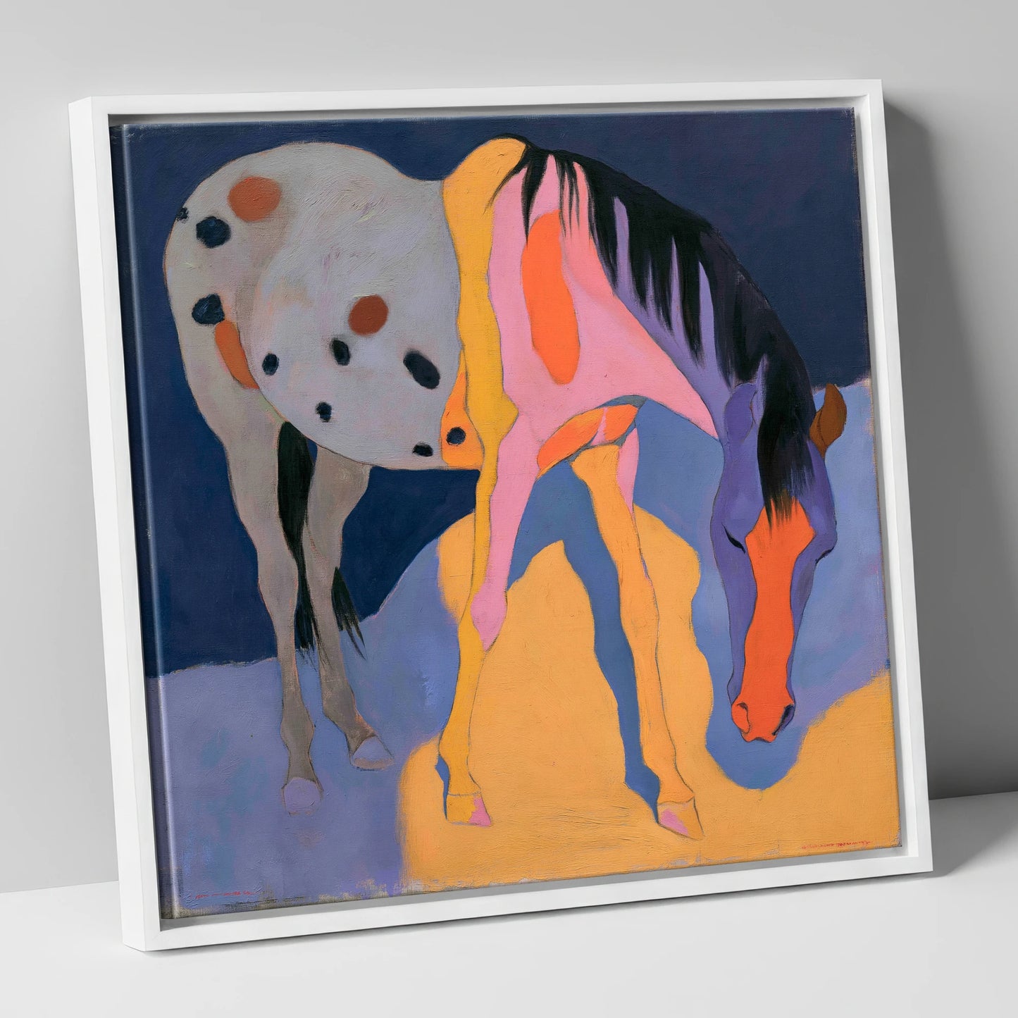 Vibrant Grazing Appaloosa Horse horse breed canvas wall art in white frame