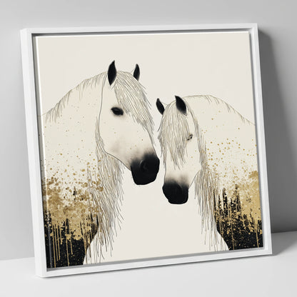 Gilded Companions horse landscape canvas wall art in white frame