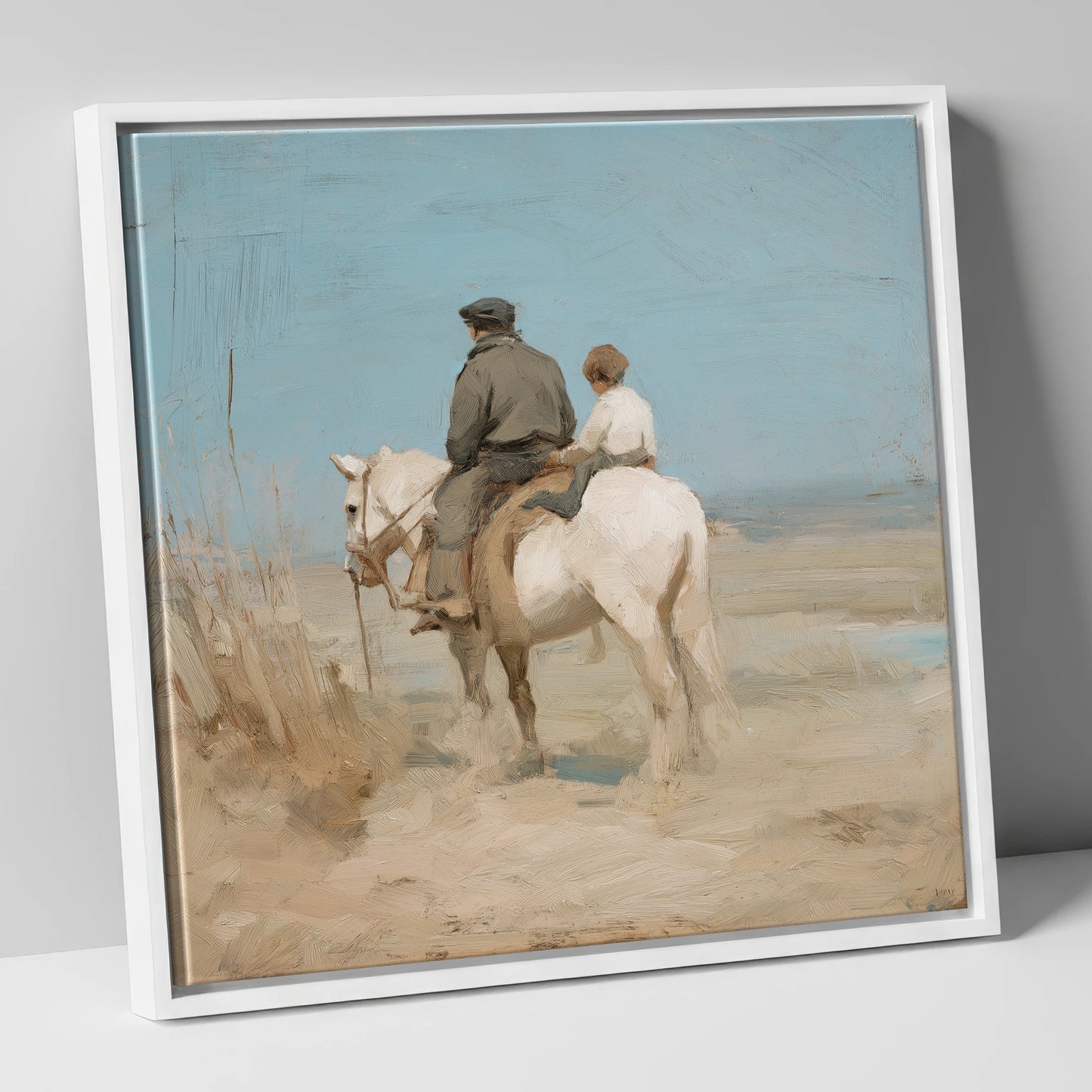 The Shared Journey horse & rider canvas wall art in white frame