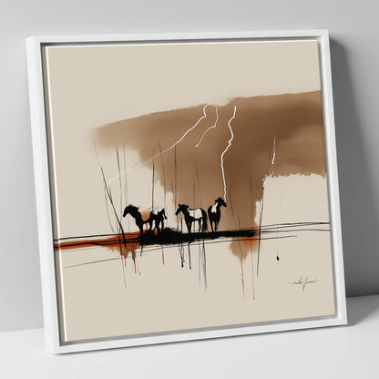 Thunder Over the Plains wild horses canvas wall art in white frame