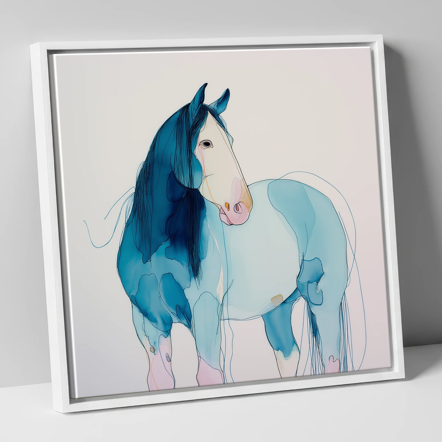 Ethereal Blue Equine horse breed canvas wall art in white frame
