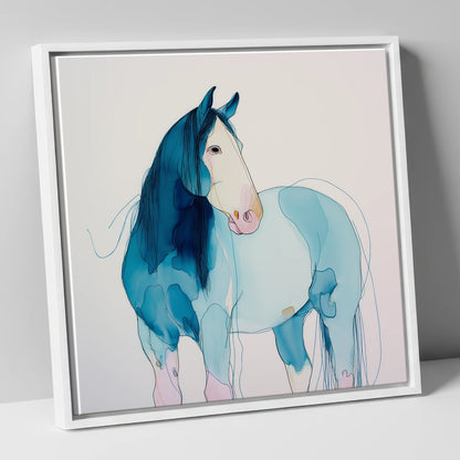 Ethereal Blue Equine horse breed canvas wall art in white frame