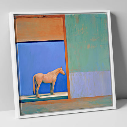 Cobalt Stable Light horse stable canvas wall art in white frame