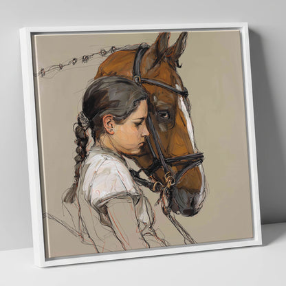 The Quiet Bond horse & rider canvas wall art in white frame