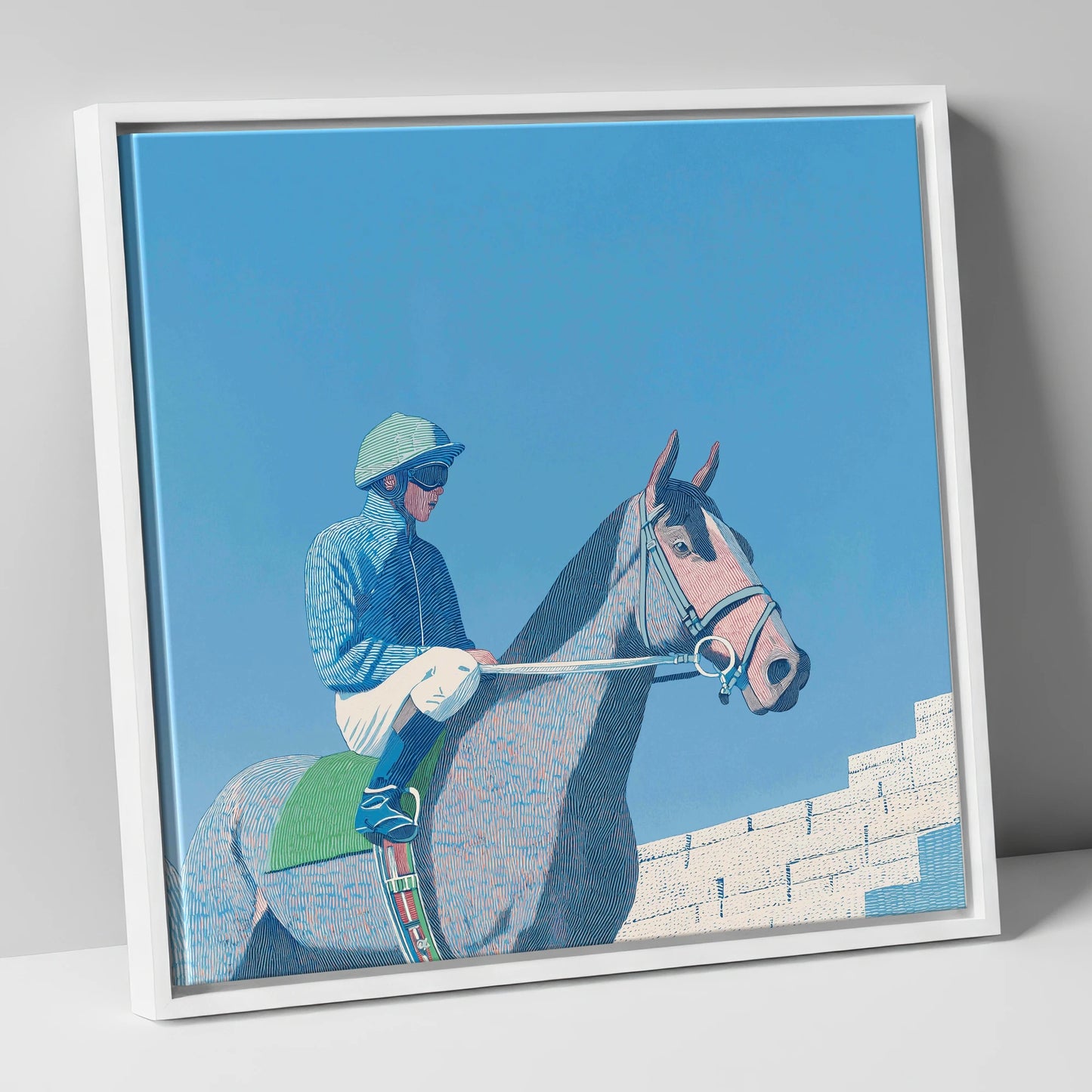Quiet Anticipation racing horse canvas wall art in white frame