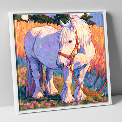 Feathered Cob in Vibrant Light horse breed canvas wall art in white frame