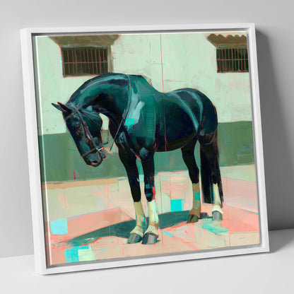 Midnight Silhouette Study horse breed canvas wall art in white frame