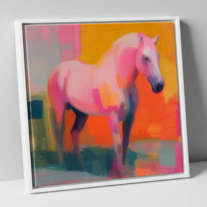 Fuchsia and Fire horse breed canvas wall art in white frame