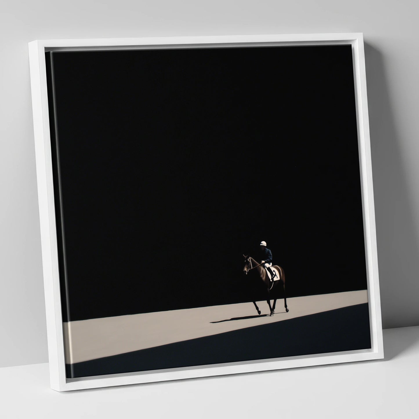 Out of the Shadows racing horse canvas wall art in white frame