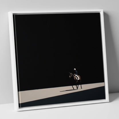 Out of the Shadows racing horse canvas wall art in white frame