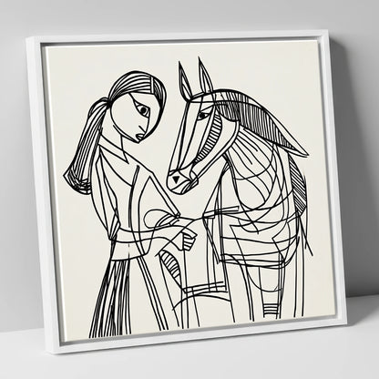 Lines of Connection horse & rider canvas wall art in white frame