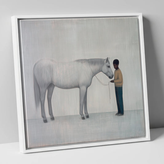 Silent Understanding horse & rider canvas wall art in white frame