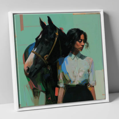 The Shared Silence horse & rider canvas wall art in white frame