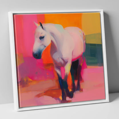 The Vibrant Grey horse breed canvas wall art in white frame