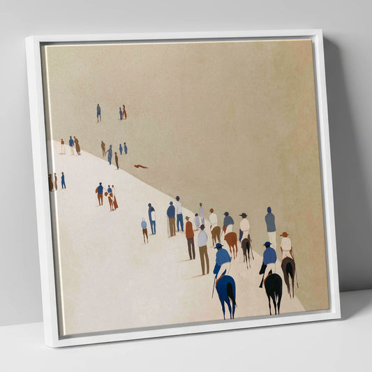 Distant Racegoers racing horse canvas wall art in white frame
