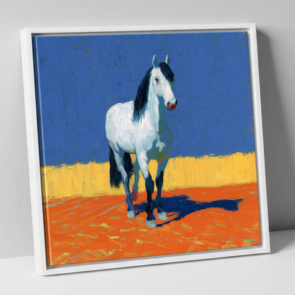 Vivid Horizon Grey horse breed canvas wall art in white frame