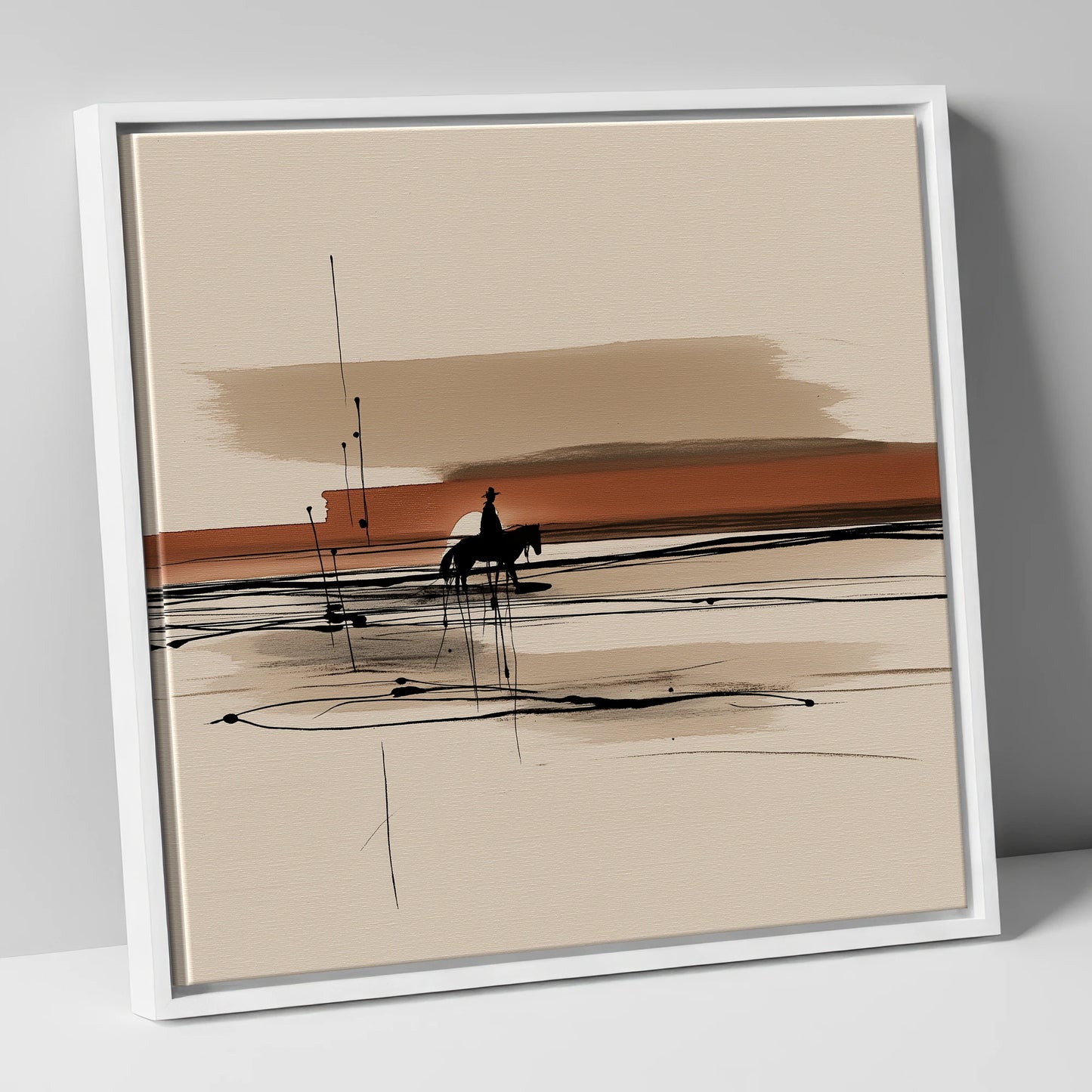 The Solitary Trail western horse canvas wall art in white frame