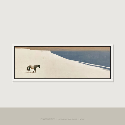 Sweeping Silence Horse Landscape panoramic canvas wall art in white float frame