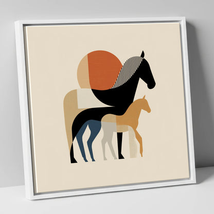 Geometric Equine Bond mare & foal canvas wall art in white frame