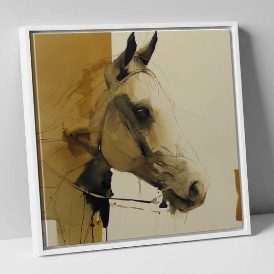 Sepia Wash Profile horse portrait canvas wall art in white frame