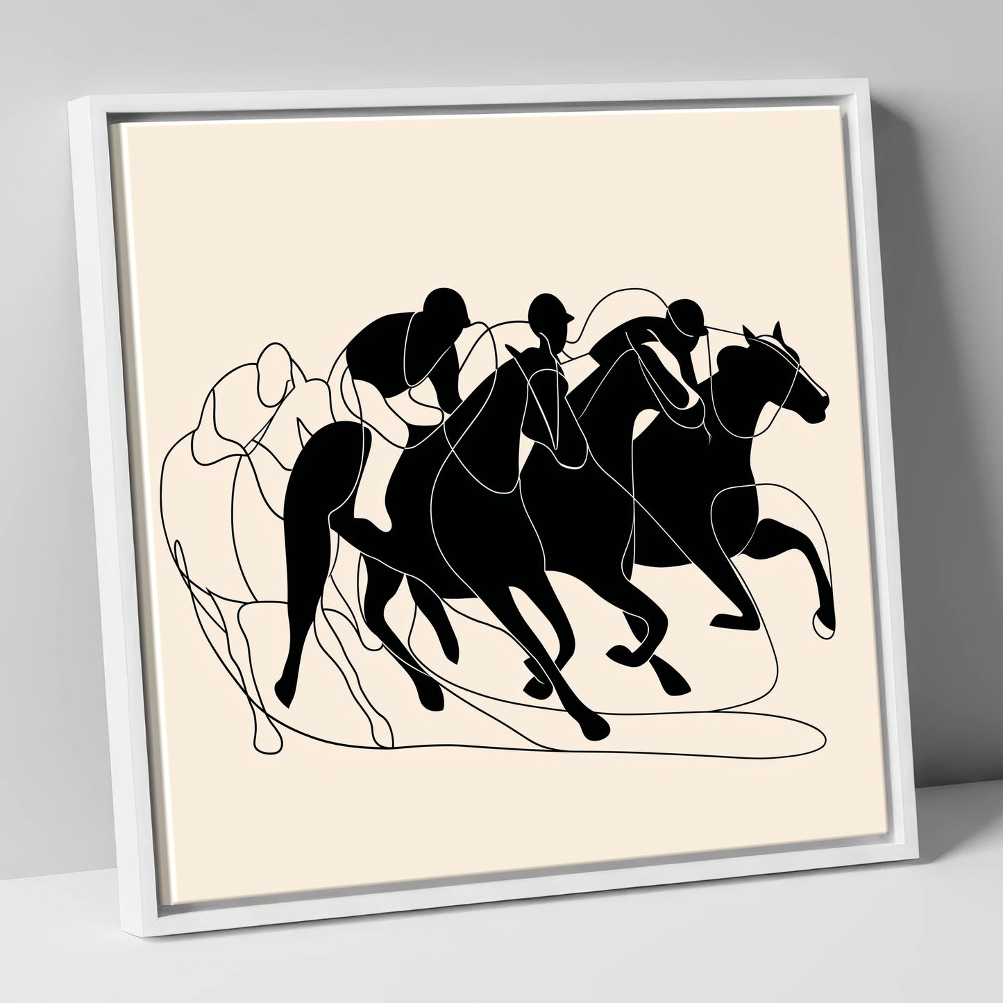 The Leading Pack racing horse canvas wall art in white frame
